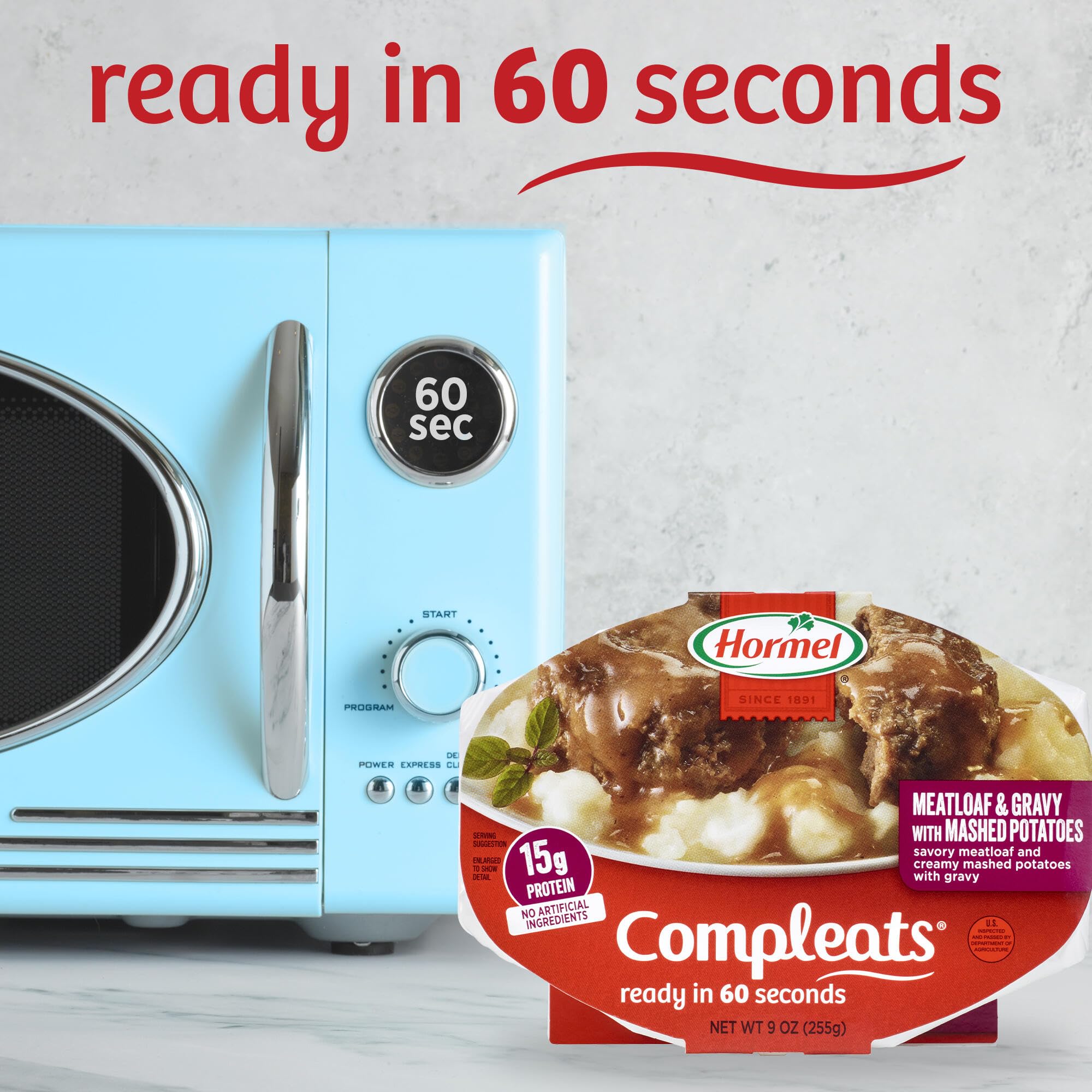 HORMEL COMPLEATS Meatloaf & Gravy With Mashed Potatoes Microwave Tray, 9 oz. (6 Pack)