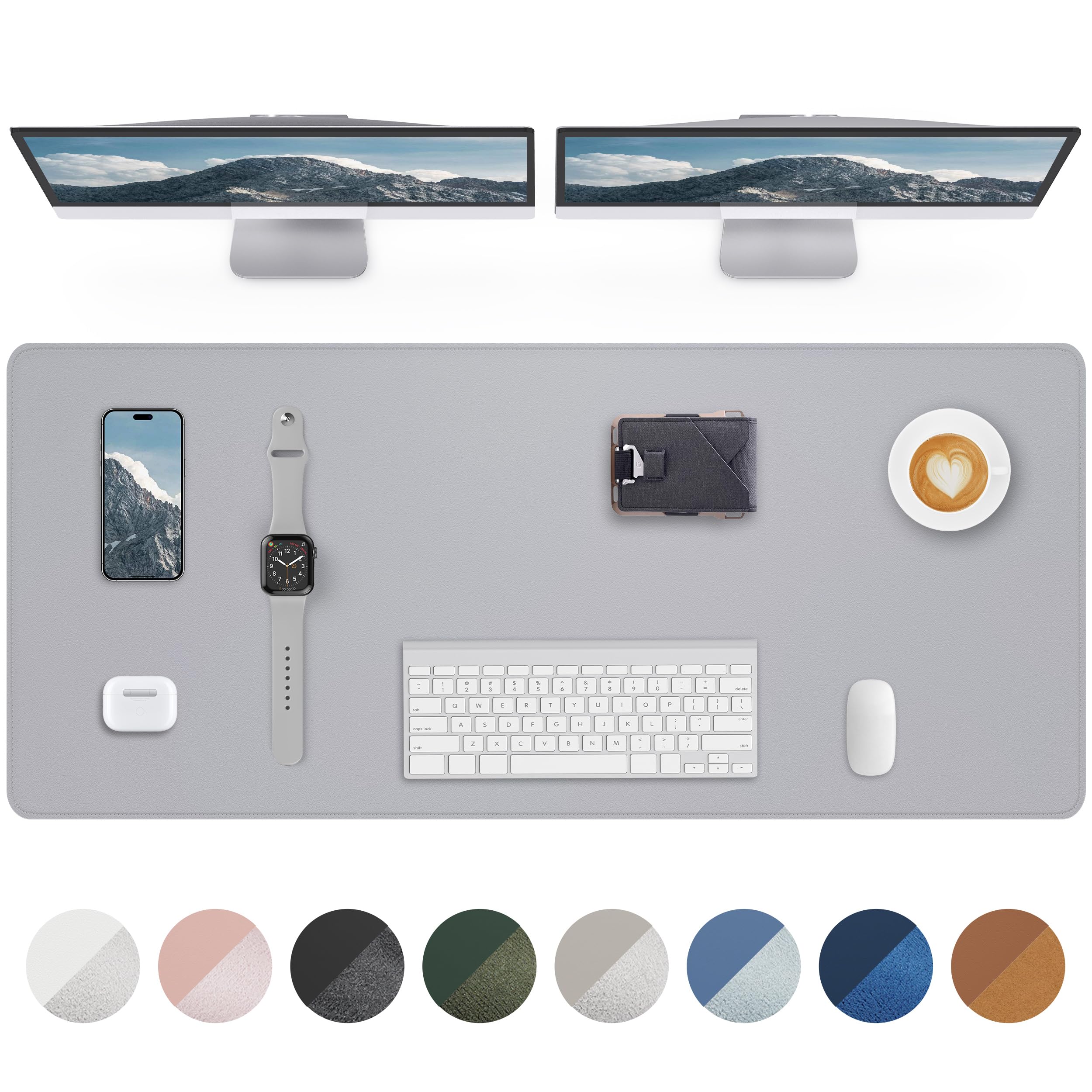 AFIING Schreibtischunterlage aus PU Leder, Große Mausmatte, Rutschfest & Wasserdicht, Tischunterlage für Büro, Homeoffice und Studium (120 x 43 cm, Hellgrau)