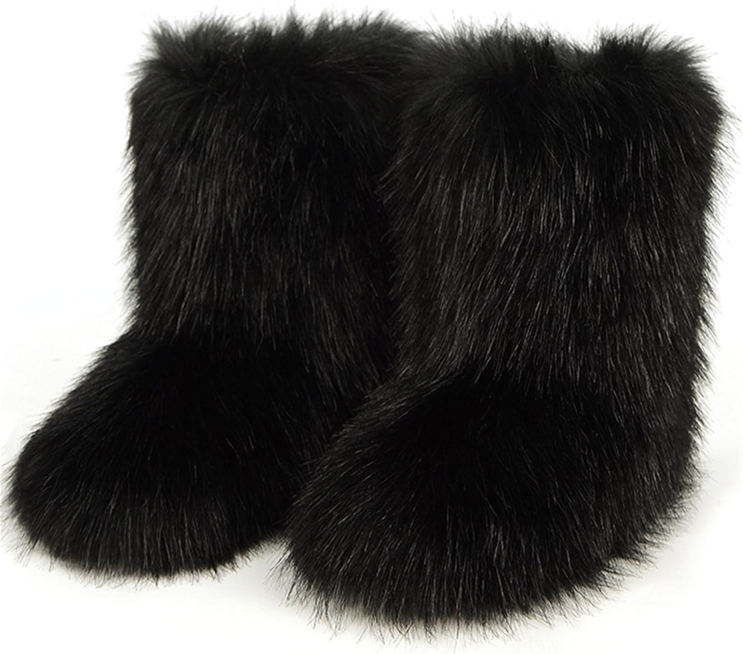 Faux Fur Boots for Women,Winter Furry Fuzzy Mid Calf Black Brown Snow Boots for Wom...