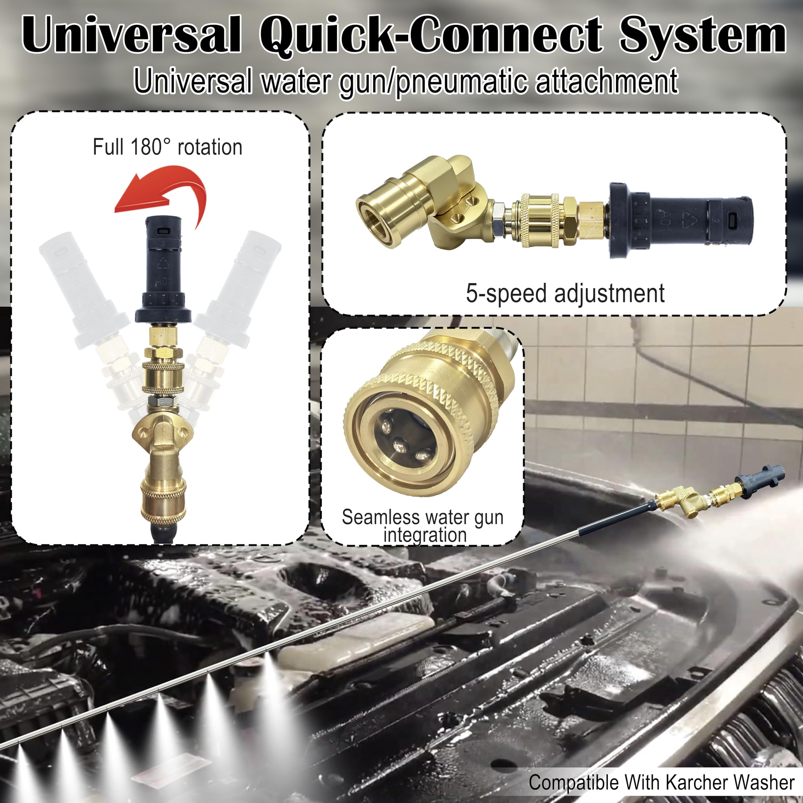 Varilla de limpieza de radiador – Herramienta de purga de radiador de 5000+ PSI con adaptador adecuada para lavadora de coches Karche, camiones, autocaravanas, limpieza dual de agua/aire, incluye