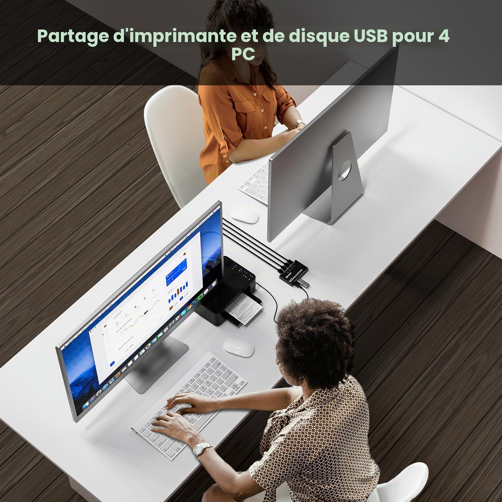Commutateur USB 3.0 4 PC, YOUTINGHDAV 4 en 4 sorties USB Switch 3.0, boîte de commutation USB pour clavier, souris, imprimante, scanner, PC, avec télécommande filaire et 4 câbles USB 3.0