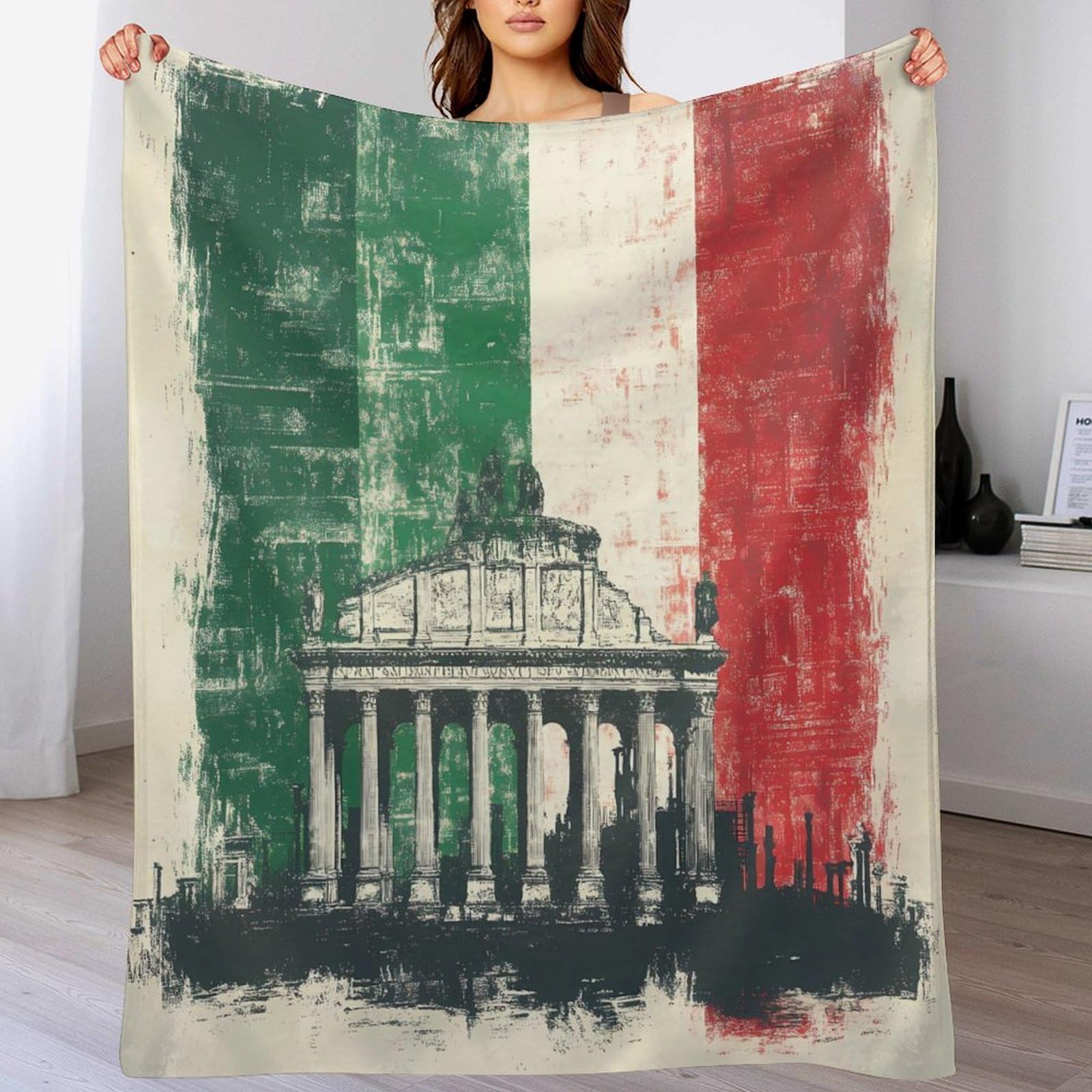 Coperta morbida in flanella con bandiera italiana, comoda, da viaggio, leggera, calda coperta in peluche