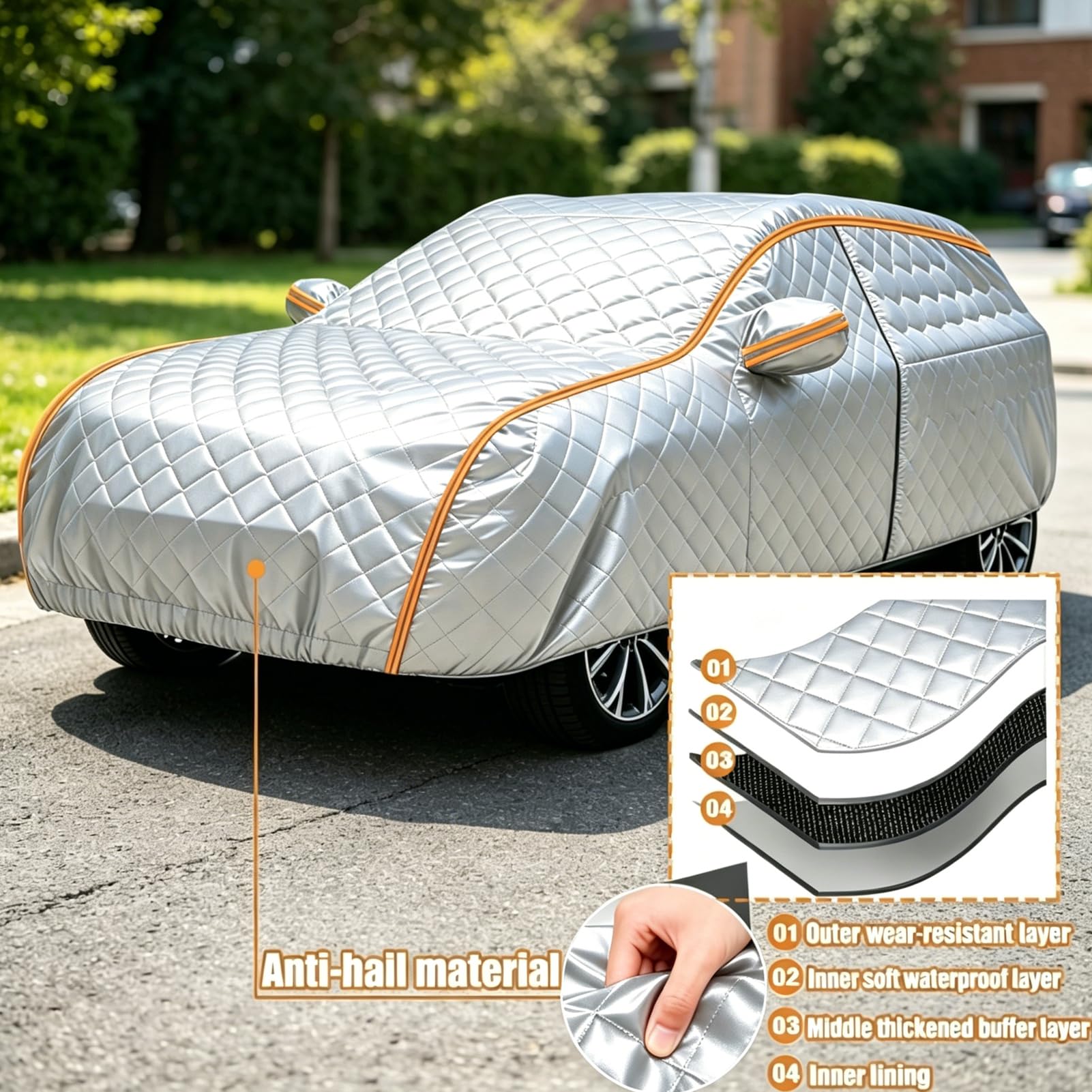 Telo Auto copriauto Antigrandine per Volkswagen Touran 2010-2015,Grandine Vento Antipolvere,Auto Imbottito Copri Macchina Resistente ad Neve Ghiaccio Gelo Sole Tissu en Coton Epais