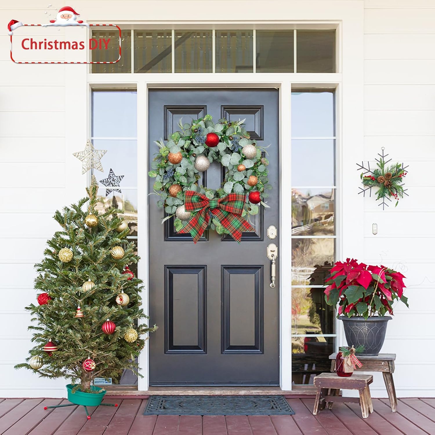 Eucalyptus Wreath for Front Door, COLORSPEC 24 Inch Eucalyptus Wreath with Olive Leaves and Berries All Year Round, Handmade Green Spring Summer Wreaths for Front Door Indoor Outdoor Wedding Holiday - Image 6