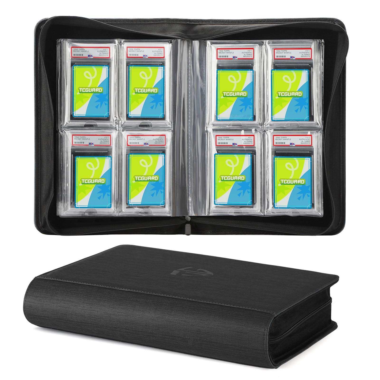 TCGUARD Graded Card Slab Sleeves - Rilegatura per carte PSA e simili, con custodia, offre spazio per 32 carte PSA, raccoglitore di carte collezionabili Premium con 4 custodie per carte, colore: Nero