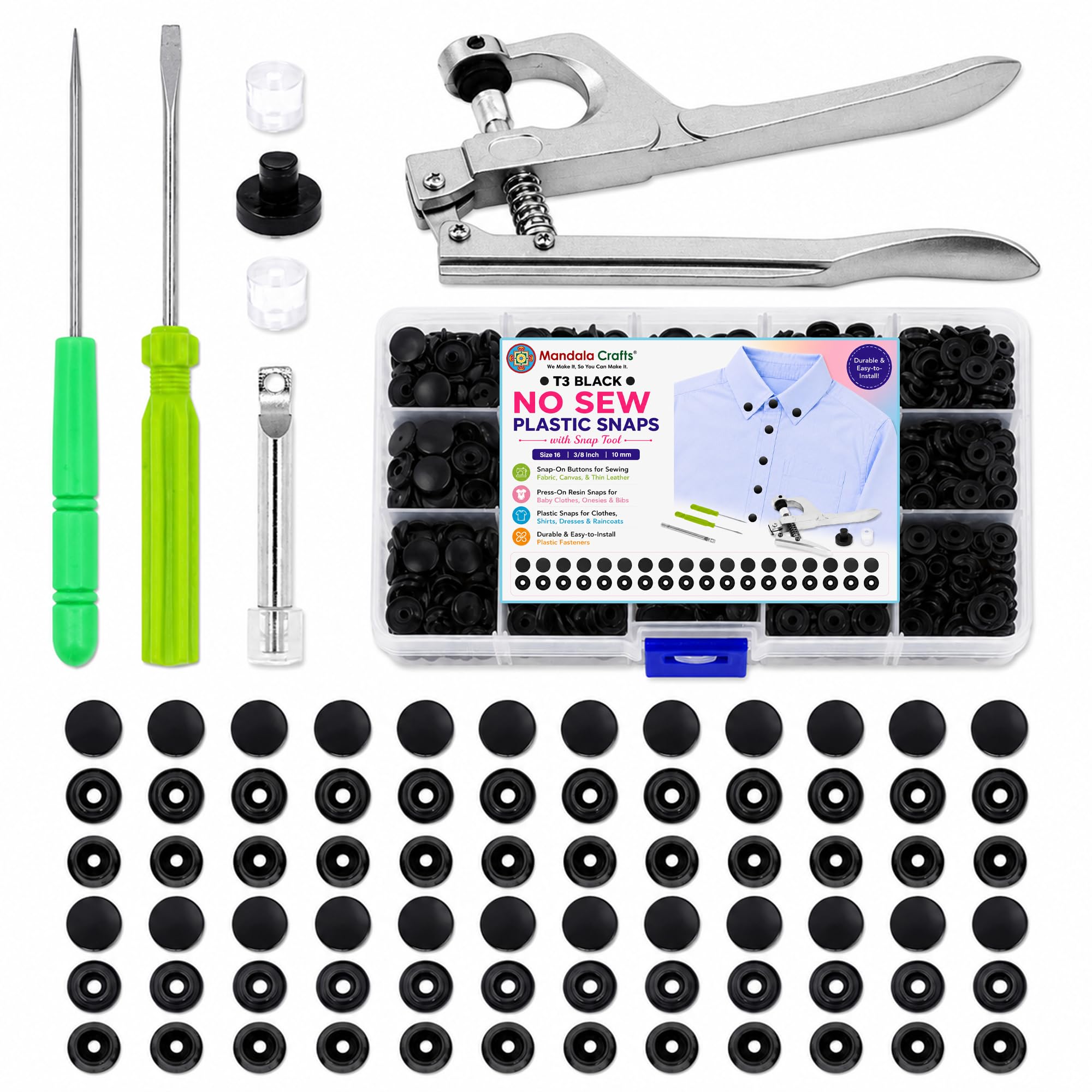 Amazon.com: Mandala Crafts Size 16 10mm ⅜ in Black No Sew Plastic
