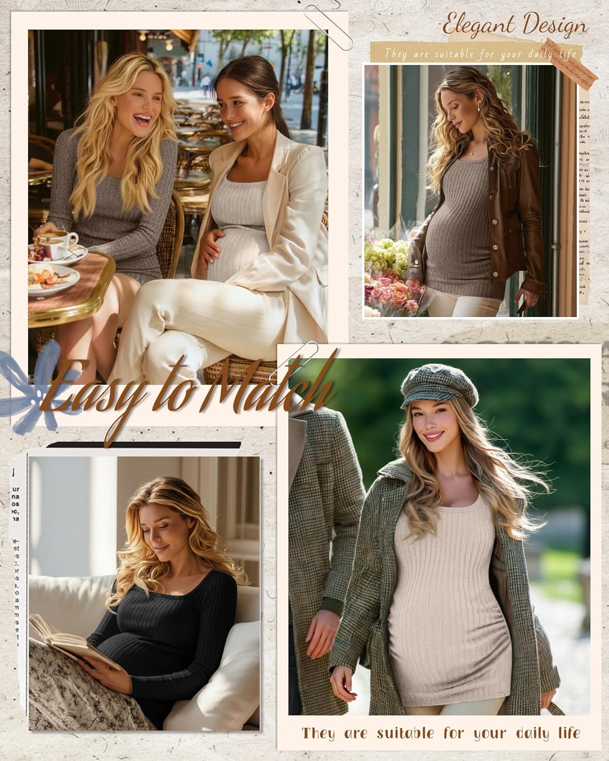 Ficerd 3 Pack Women's Maternity Tops, Long Sleeve Pregnancy Sweaters Scoop Neck Ribbed Knit Casual Pregnant Tee Shirts - Image 6