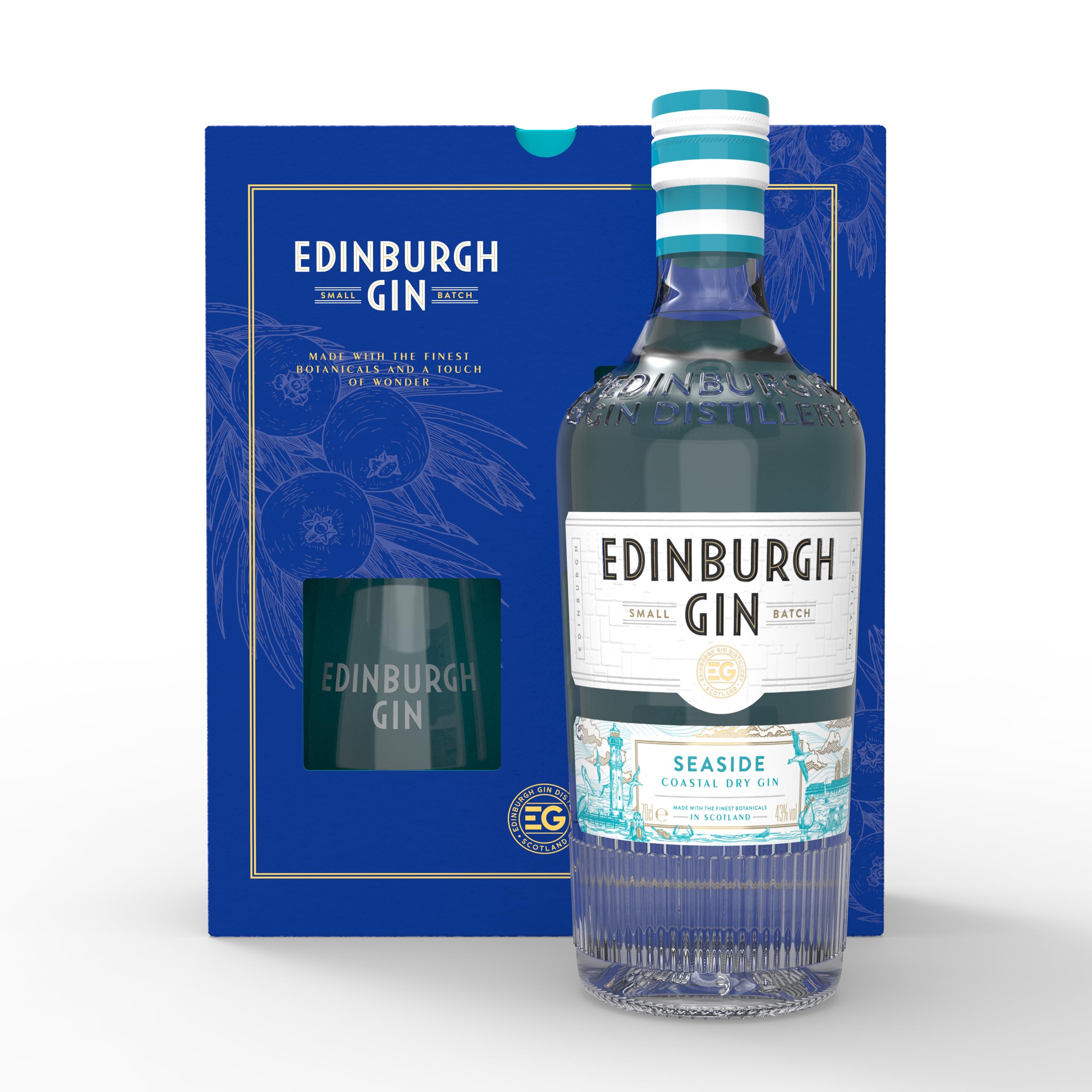 Edinburgh Gin Seaside Gin with Two Glasses Gift Set 70cl | 43% ABV | Perfect for Gifting | Award Winning Premium Gin | Crafted with Citrus and Lavender for a Smooth Taste |