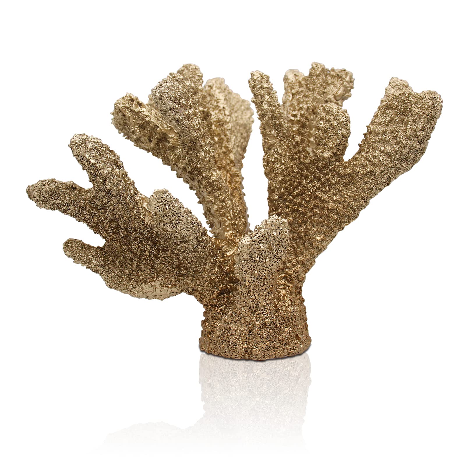 Gold Coral Statue Resin Coral Tabletop Decoration Realistic Faux Branch Coral Sculpture Home Decoration Beach Theme Party Wedding Decor Window Display 5.9"