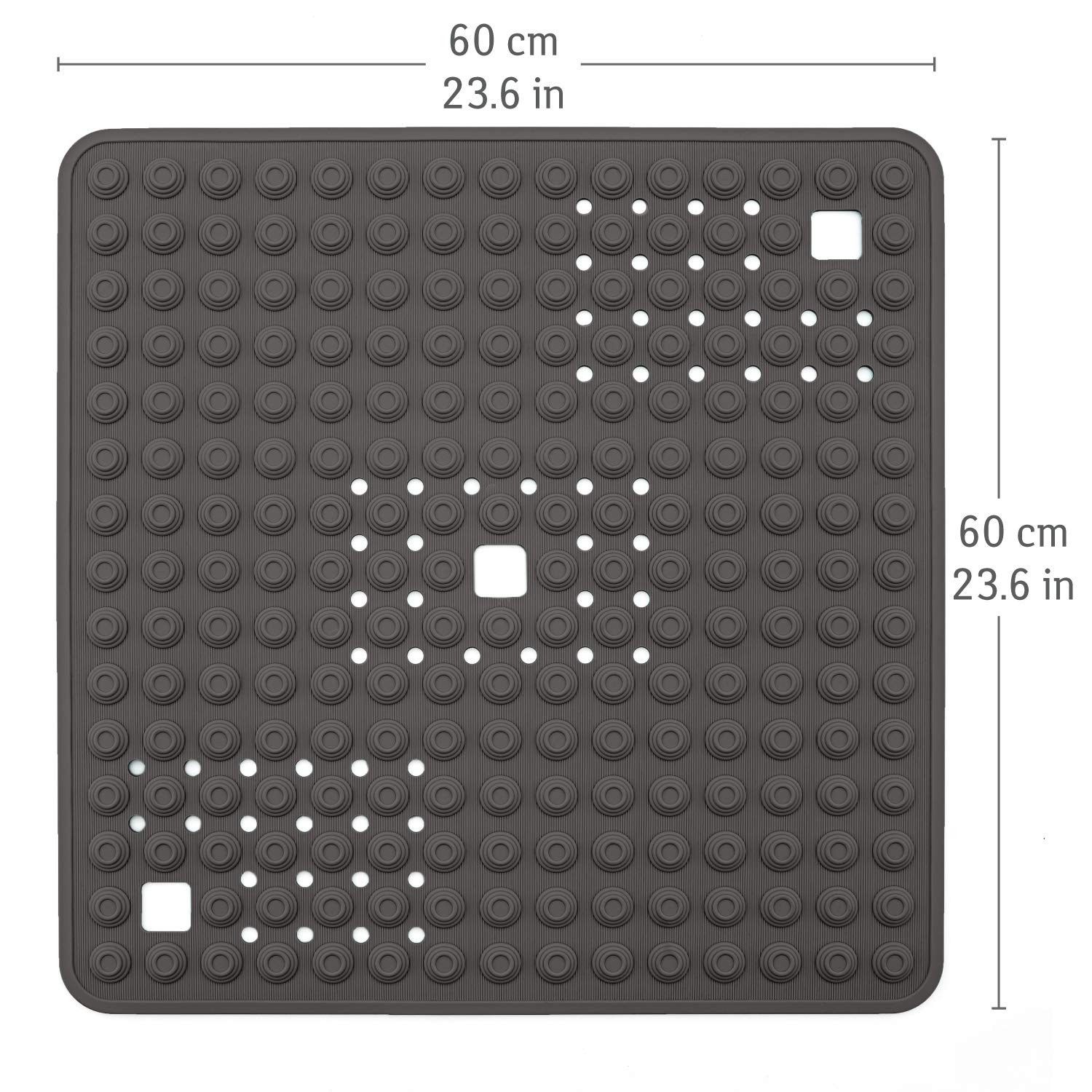 Tatkraft Detail Alfombrilla de Ducha Antideslizante, 60x60cm, Alfombra de Baño o Bañera, Caucho sin BPA, Lavable a Máquina, Resistente al Moho, para Ninos y Ancianos, Negra