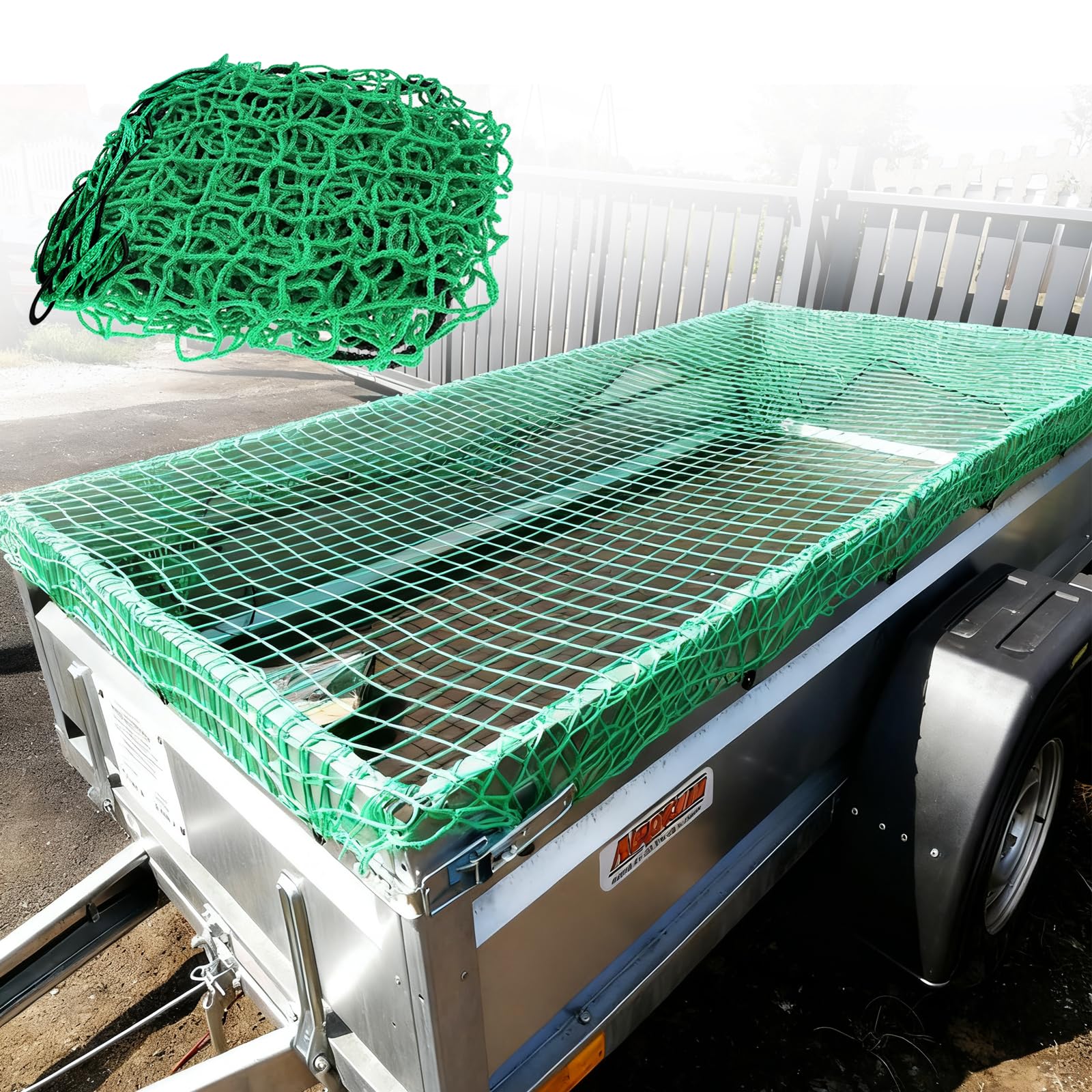 Filet Remorque, Polyester renforcé, Maille de Sécurité pour Charge, Anti-enchevêtrement, avec Crochets, pour Sécuriser Le Chargement (Vert, Filet pour Remorque 300x200)