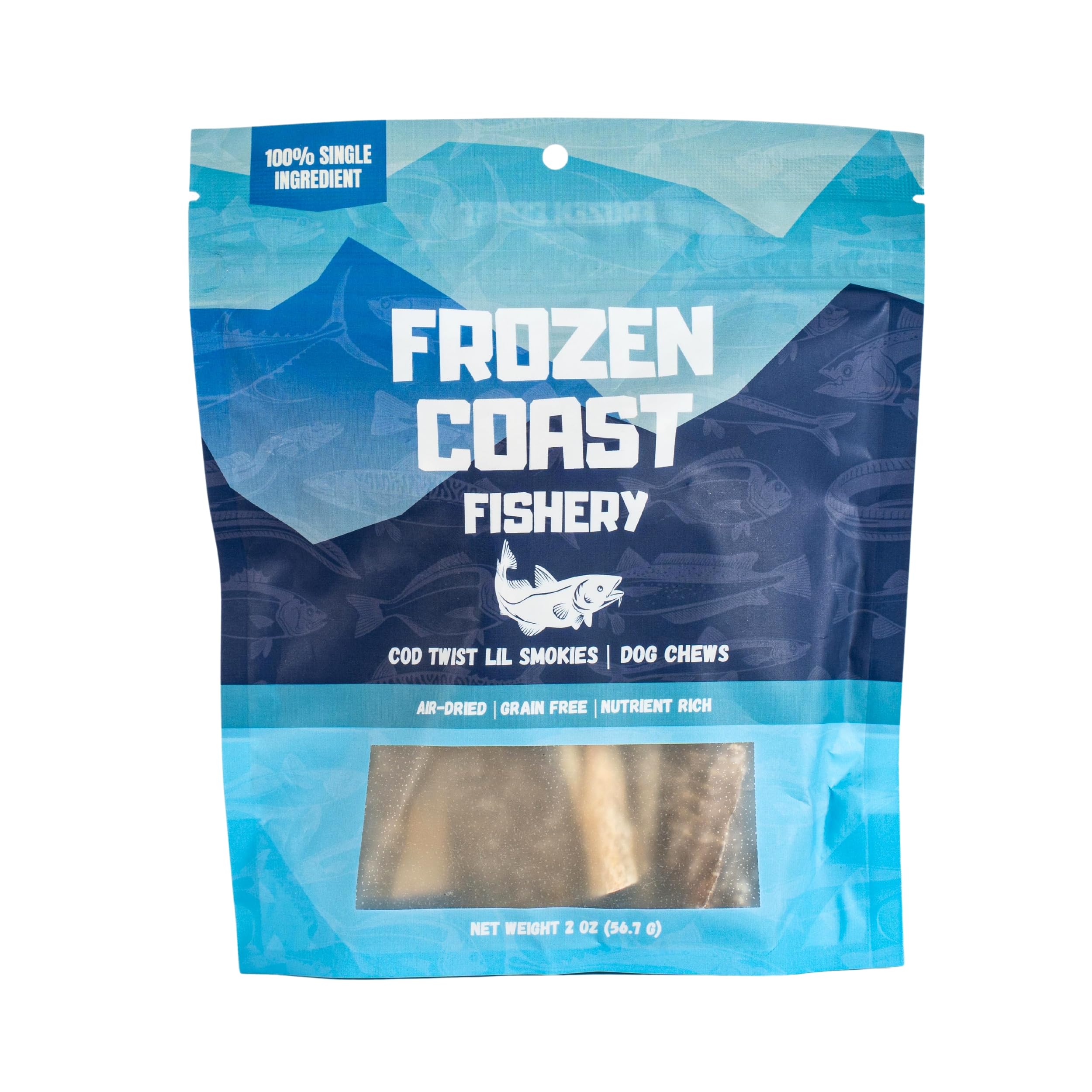 Frozen Coast Cod Twist Lil Smokies Cod Skin Dog Chews-Wild-Caught, All-Natural, High-Protein, Grain-Free (6 Chews)