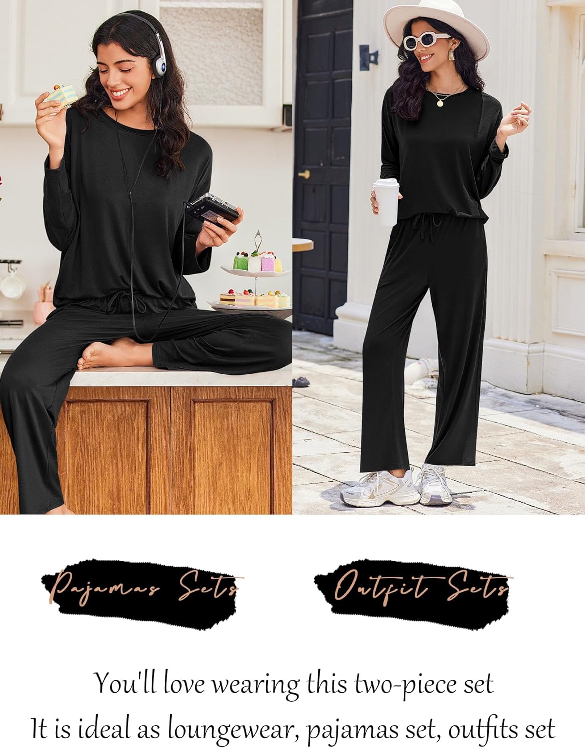 Ekouaer Lounge Sets for Women Long Sleeve Pajamas 2026 Loungewear Soft Comfy Pjs Two Piece Travel Outfits Set - Image 5