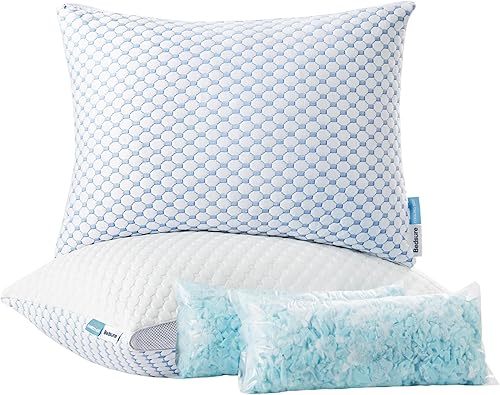 Bedsure Almohada de espuma viscoelástica triturada, almohadas firmes para dormir de lado, rayón de alta calidad derivado de bambú almohada