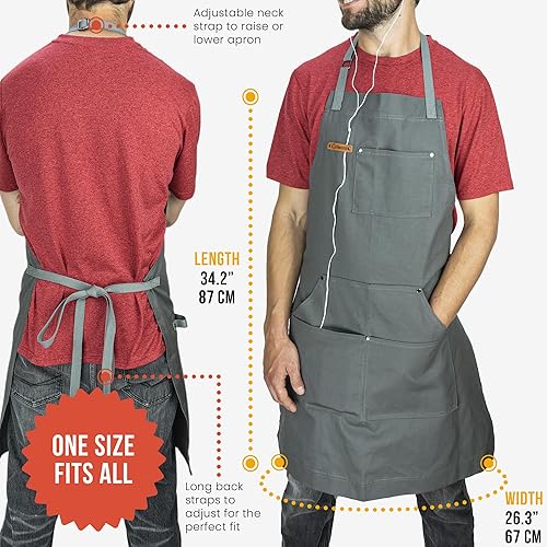 Miniatura 3 de Chef Pomodoro Delantal de chef para hombre y mujer, delantal de cocina con bolsillos y correas ajustables para el cuello, delantal de cocina 100%