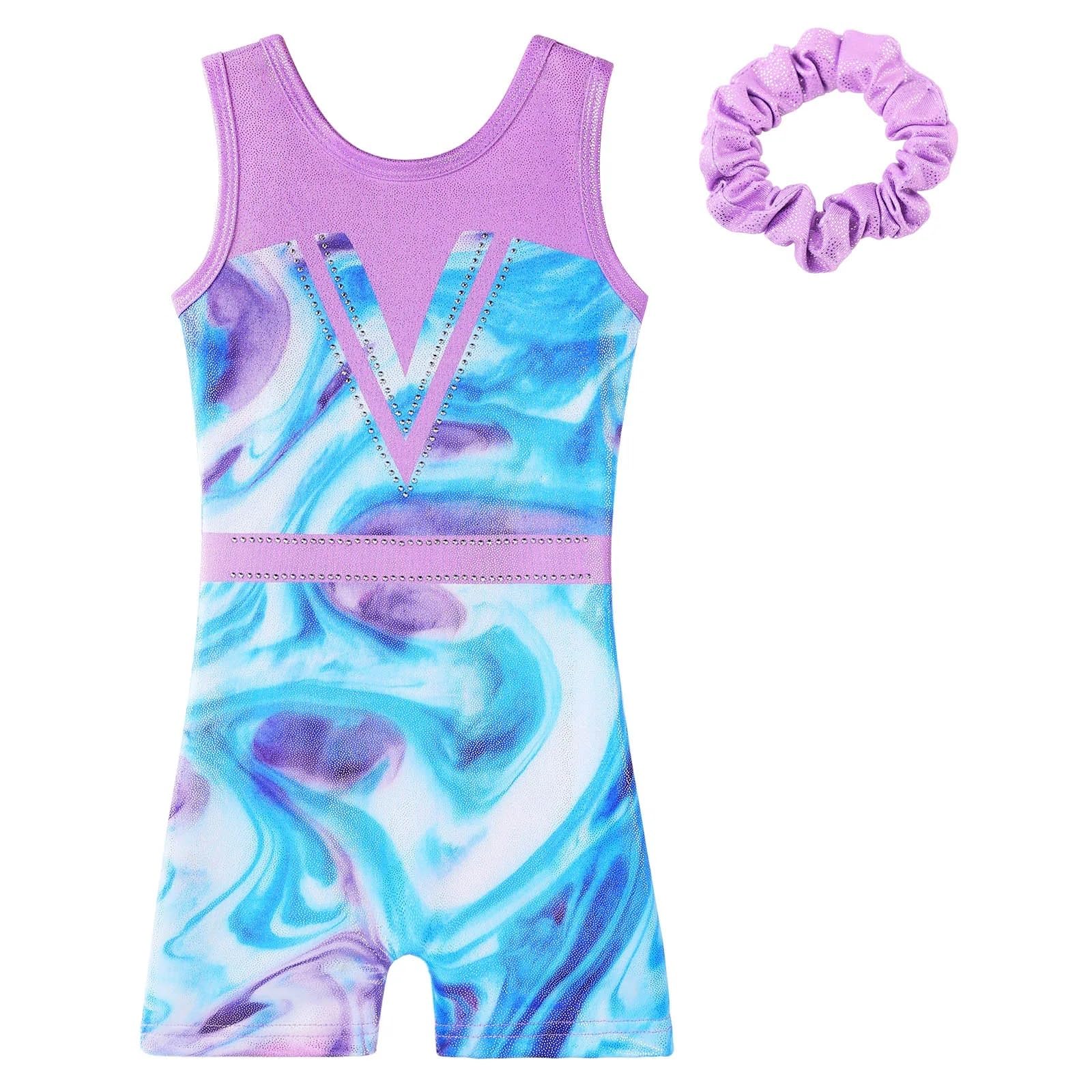 Maillot Gimnasia Ritmica Leotardo de Gimnasia sin Mangas con Diadema Ropa de Baile de Ballet Profesional con Pantalones Ropa de práctica de Bailarina