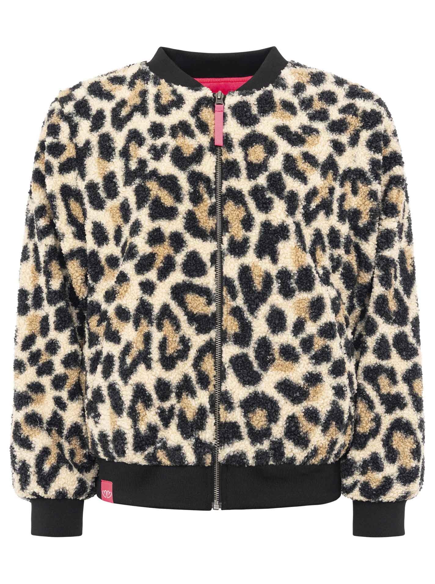 Zwillingsherz Teddy-Bomberjacke im Leo-Muster – Damen Übergangsjacke – Kurze stylische Jacke für Frühling & Herbst – Kuschelige Outdoorjacke mit Reißverschluss – Trendpiece für Alltag & Freizeit