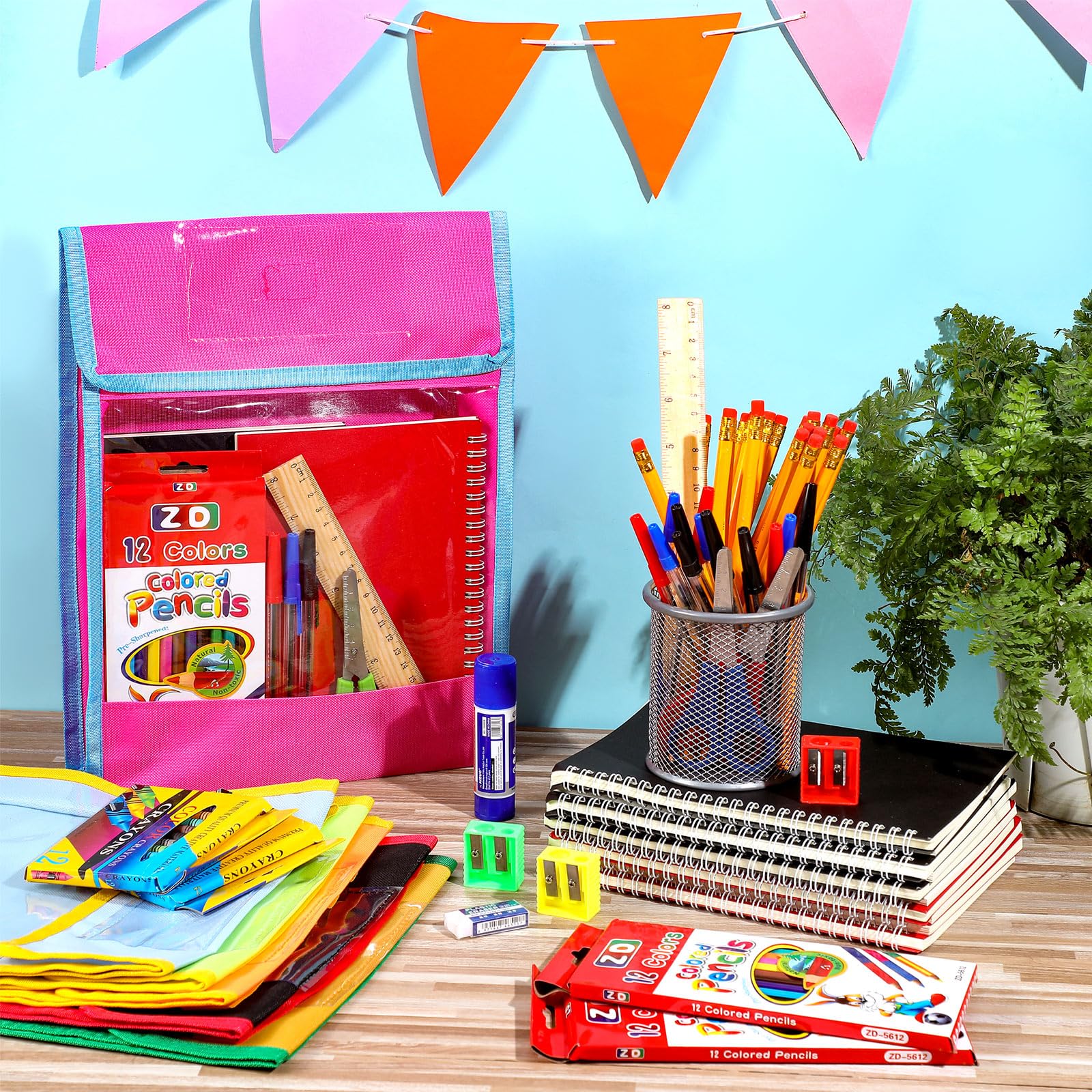 Qilery Schulbedarfs-Set, Schulbedarf, Großpackung, inklusive Büchertasche, Taschen, Notizbücher, Bleistifte, Lineale, Schere, Radiergummi und mehr, für Studenten, Lehrer, Schule, Klassenzimmer,
