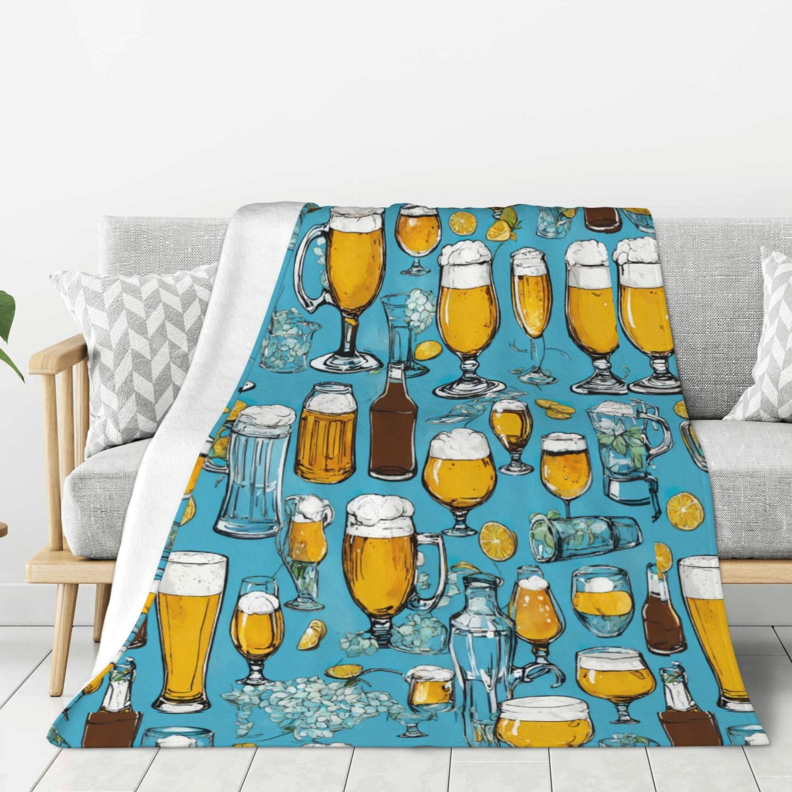 Couverture en flanelle motif bière plaid chaud pour lit et canapé