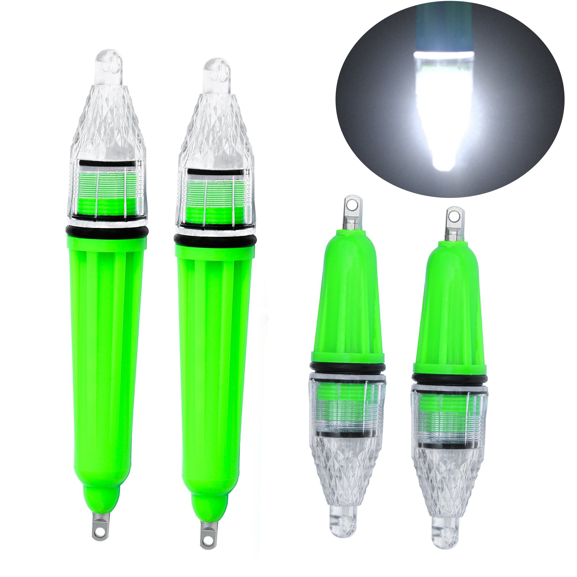 AGOOL Underwater Fishing Light, 4pcs Deep Drop Fishing Light Waterproof Flashing LED Night Fishing Light Attractive Light Green Light Bait Lure Lamp Fishing Bait Lure 5 Colors 6.7 inch 4.7 inch