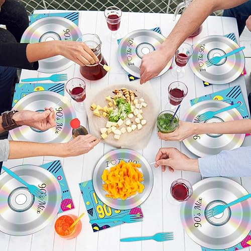 Miniatura 5 de 96 platos y servilletas de papel de fiesta de los 90 para fiestas de cumpleaños con temática retro de los 90, suministros de fiesta de cumpleaños