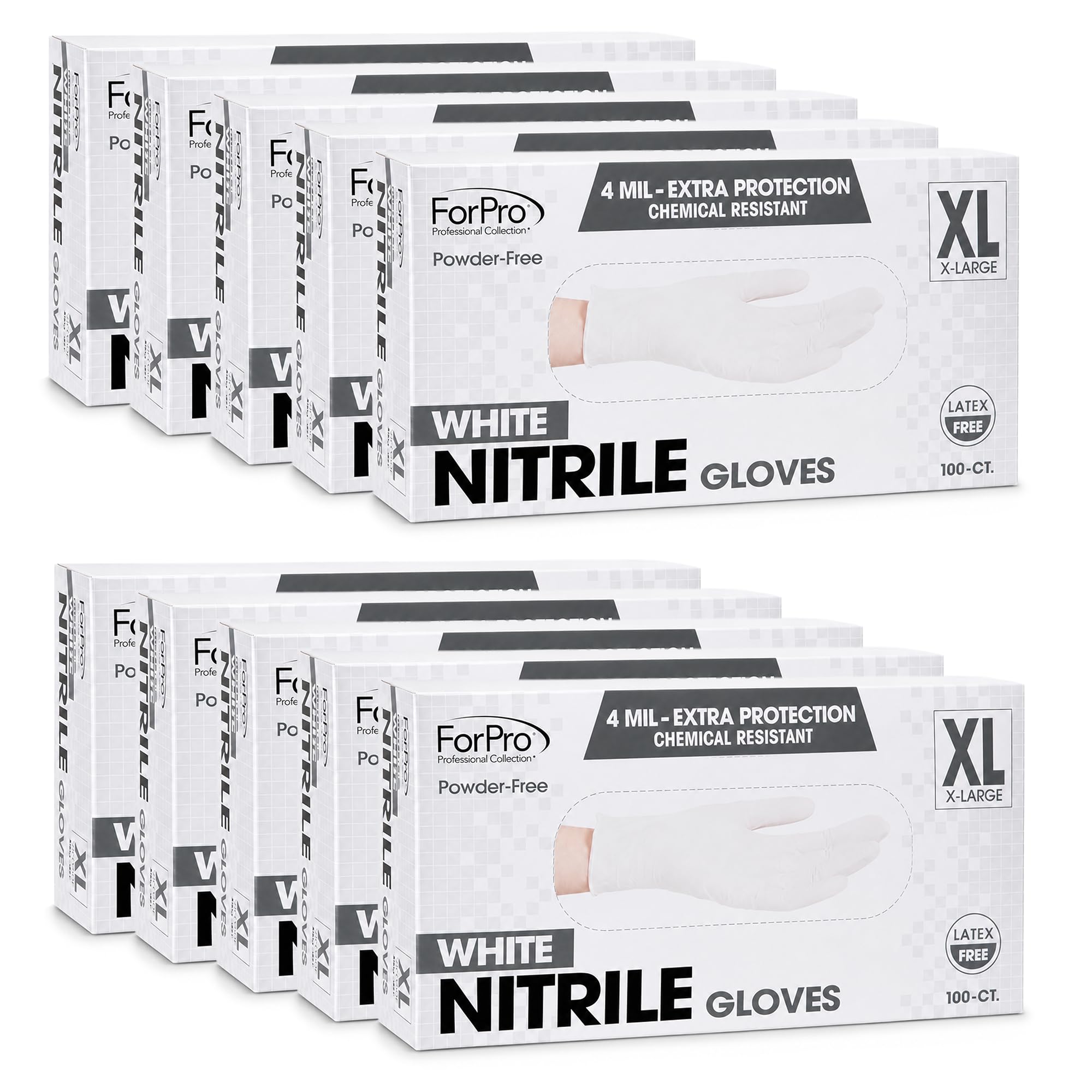 ForPro Disposable Nitrile Gloves, Chemical Resistant, Powder-Free, Latex-Free, Non-Sterile, Food Safe, 4 Mil