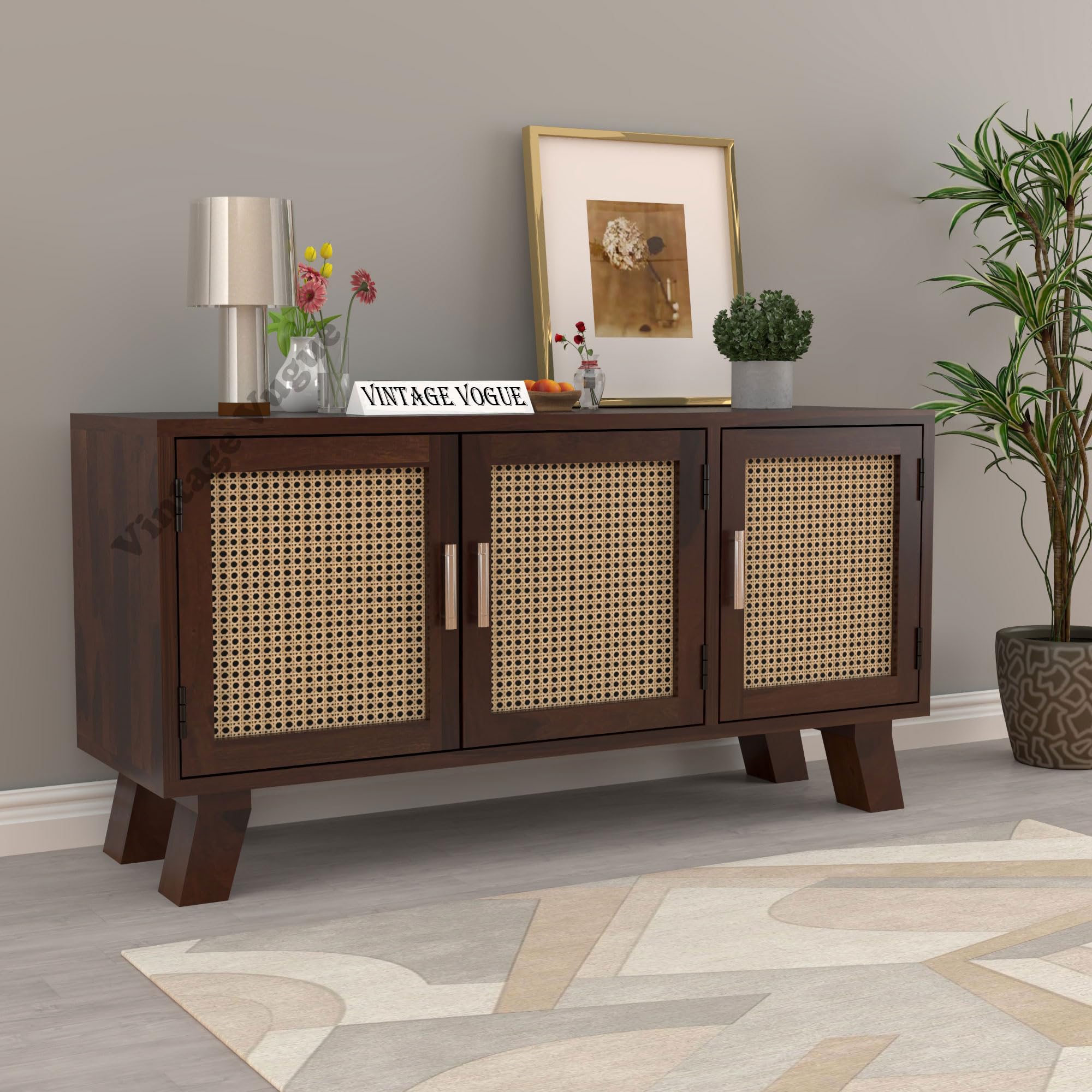 VINTAGE VOGUE Solid Sheesham Wood Wooden Sideboard Storage Cabinet with 4 Shelves and 3-Door Storage Wooden Cabinet for Living Room & Bedroom Storage (Design 3)-image-39
