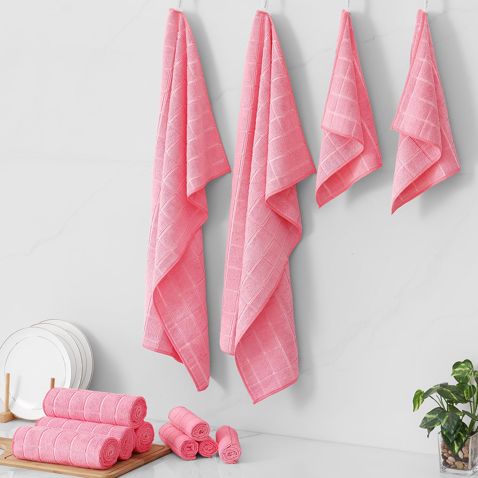 Homaxy Lot de 12 torchons de cuisine et torchons en microfibre, rose