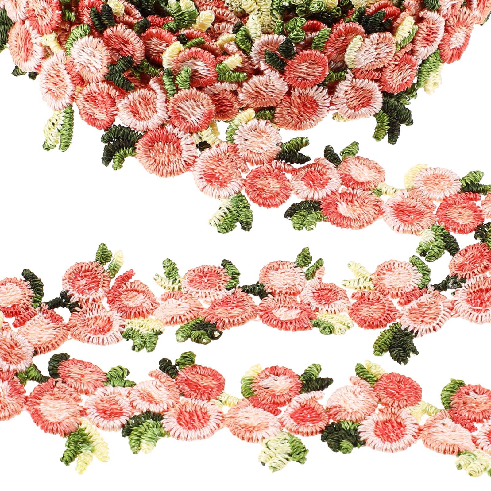 Sliverdew 5 Yards Flower Trim Ribbon DIY Rose Lace Applique Sewing Craft Lace Edge Trim Vintage Edging Trimmings Fabric for Wedding Dress Embellishment DIY Dress Decor