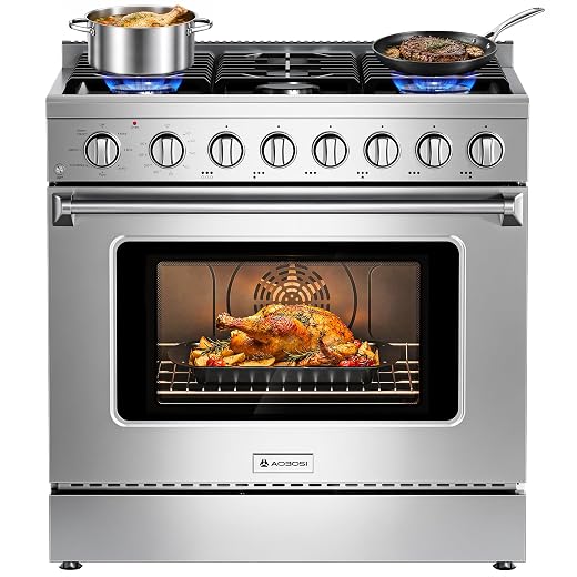 AAOBOSI 36 Inch Gas Range, 6.2 Cu. Ft. 8.5k BTU Knob Convection Oven