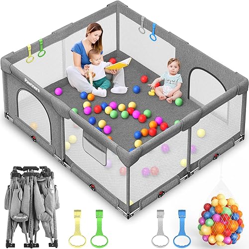 Miniatura 8 de Corralito plegable para bebés: 71 pulgadas de largo x 59 pulgadas de ancho x 27 pulgadas de alto, patio de juegos grande para niños con tapete para