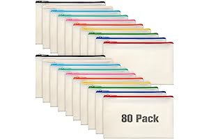 80 Pack Canvas Zipper Makeup Bags in Bulk