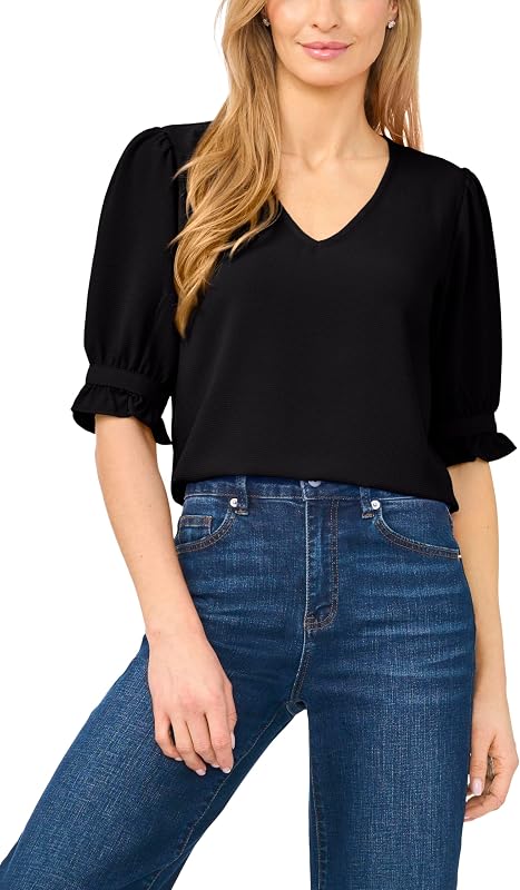 Blusa con cuello de pico y puño CeCe para mujer