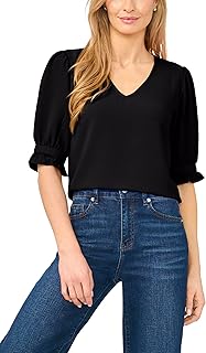 Blusa con cuello de pico y puño CeCe para mujer
