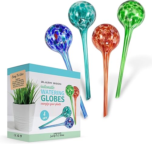 Miniatura 10 de Blazin ' Bison - Globos de riego para plantas de interior, bombillas automáticas de agua, globo de agua aguamarina, vidrio decorativo soplado a