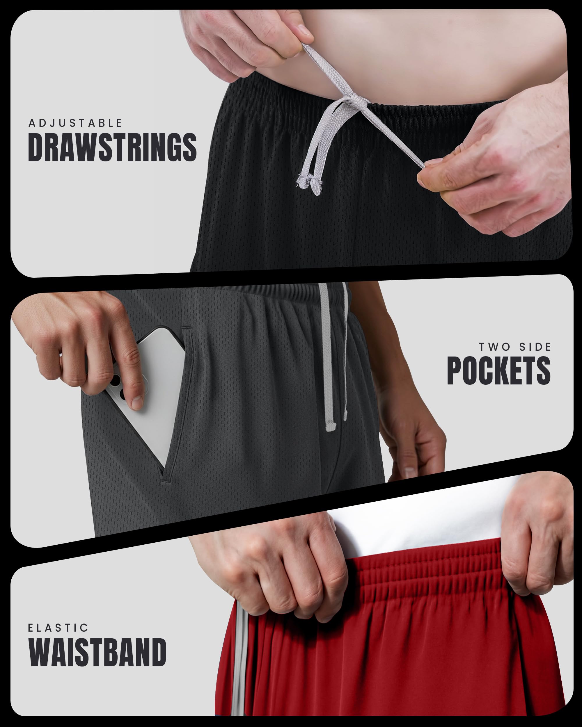NY Threads Lot de 3 shorts de sport pour homme à séchage rapide et légers avec poches