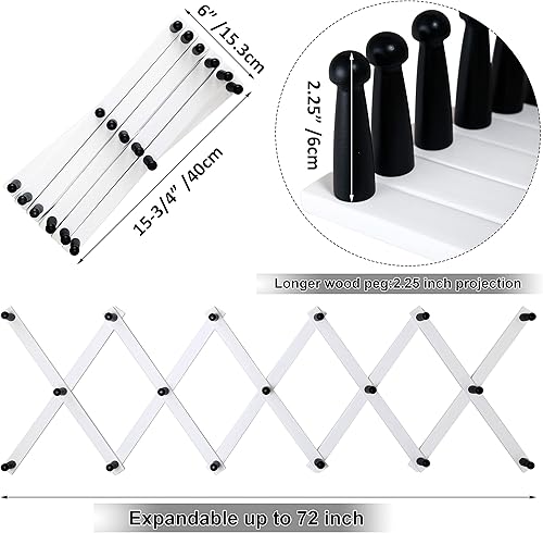 Miniatura 5 de WEBI Perchero de pared de acordeón, perchero de madera expandible, perchero de pared para sombreros, gorras, tazas de café, 17 ganchos de clavija,