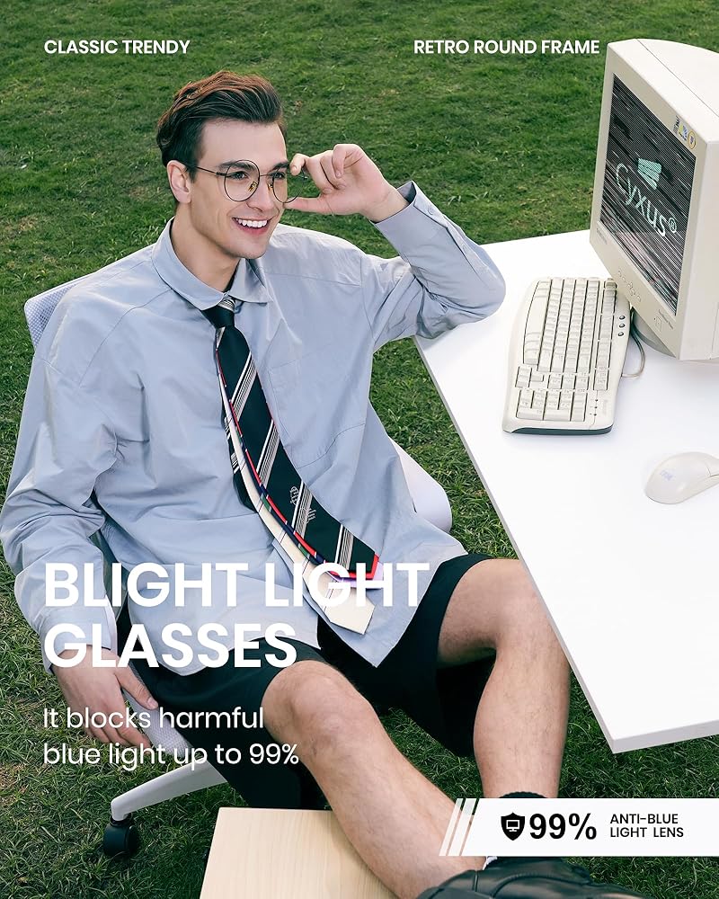 Cyxus Blue Light Glasses Round Frame UV Blocking Computer Glasses