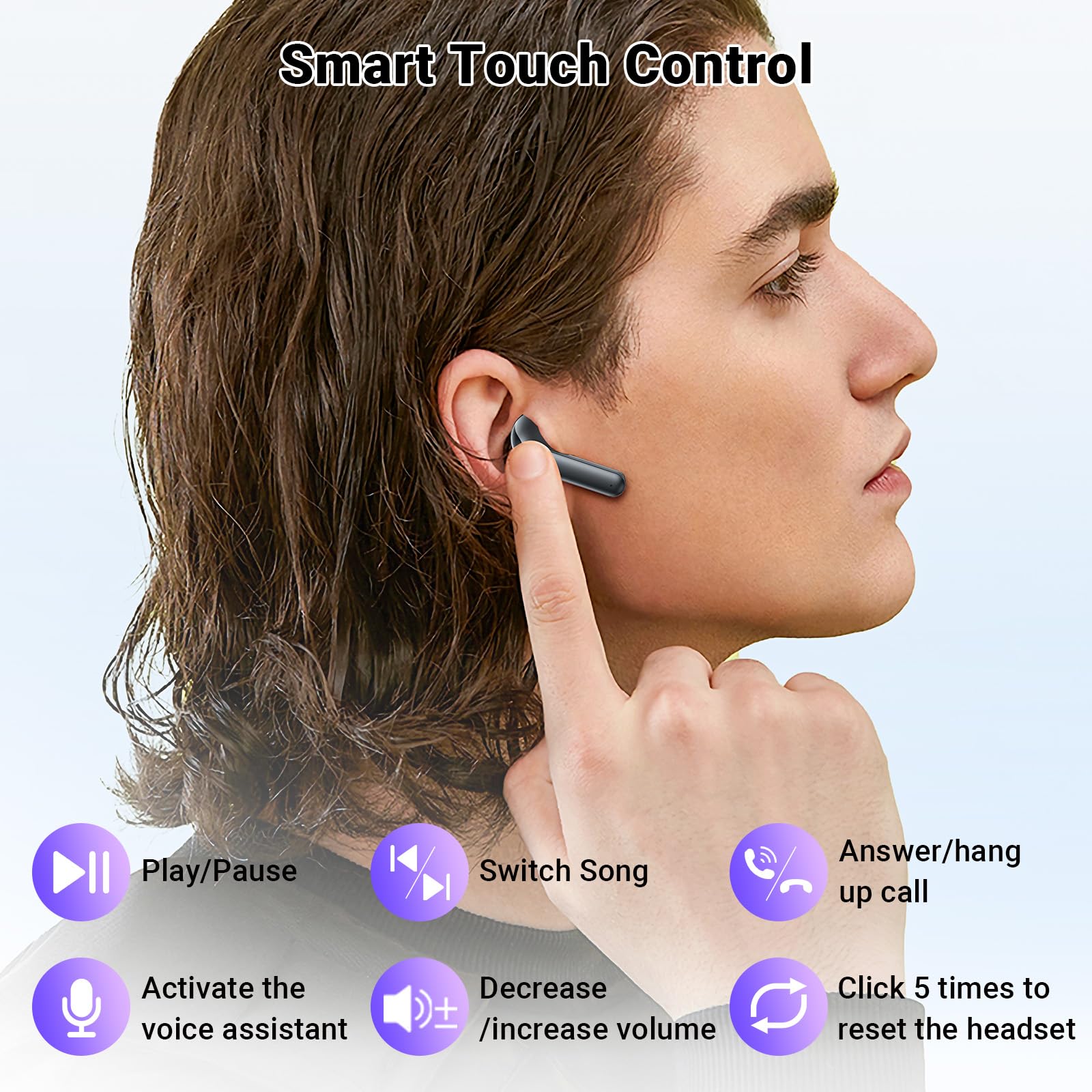 Ecouteurs Bluetooth sans Fil, Ecouteurs sans Fil 5.3 Écran LED Hi-FI Son Stéréo Réduction Bruit ENC 4 Mic 42H Durée Lecture Contrôle Tactile Casque Bluetooth IPX6 Étanche pour iOS Android Noir