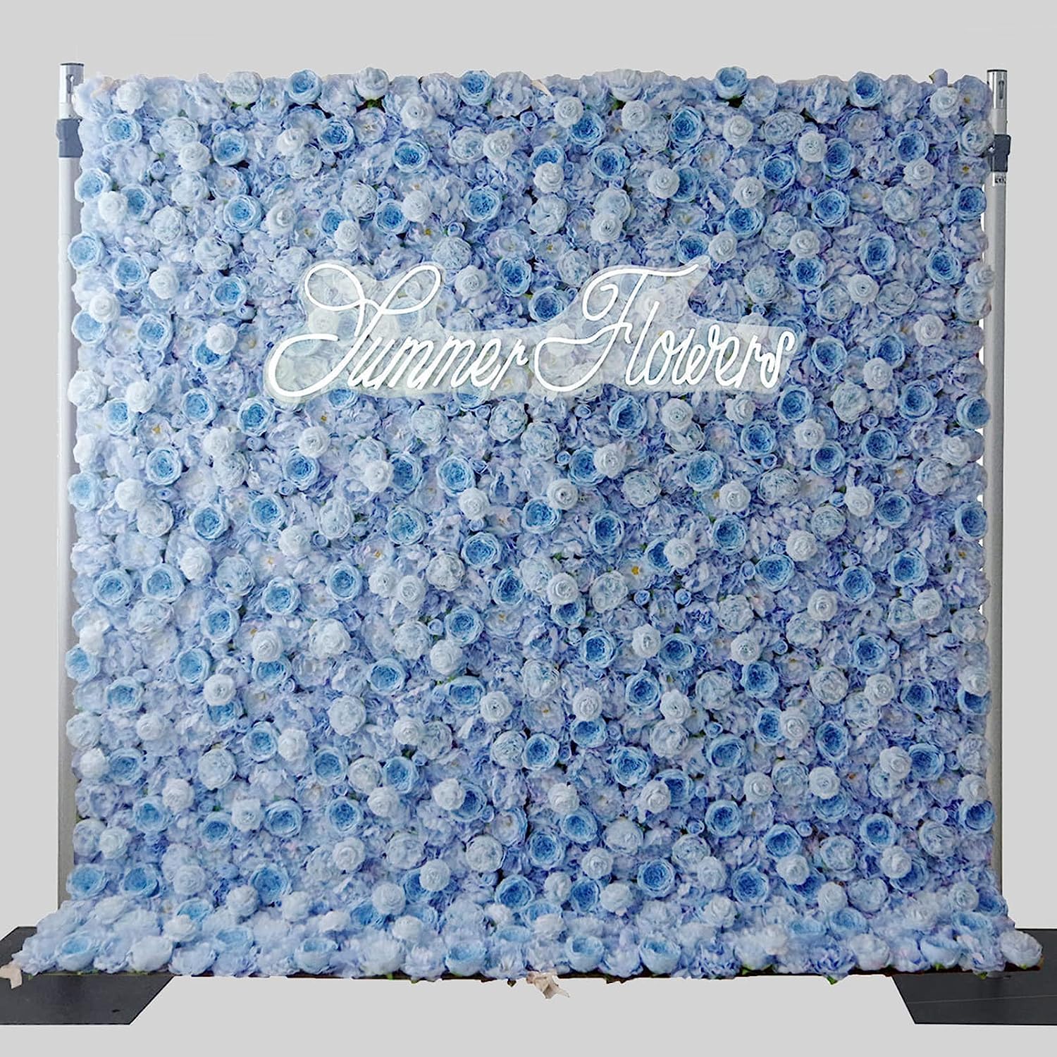 Pannelli da Parete con Fiori Artificiali, Decorazione con Rose Blu, Set di Pannelli da Parete con Fiori Artificiali, Sfondo 3D con Ortensia in Seta e Rose, Pannello Flore
