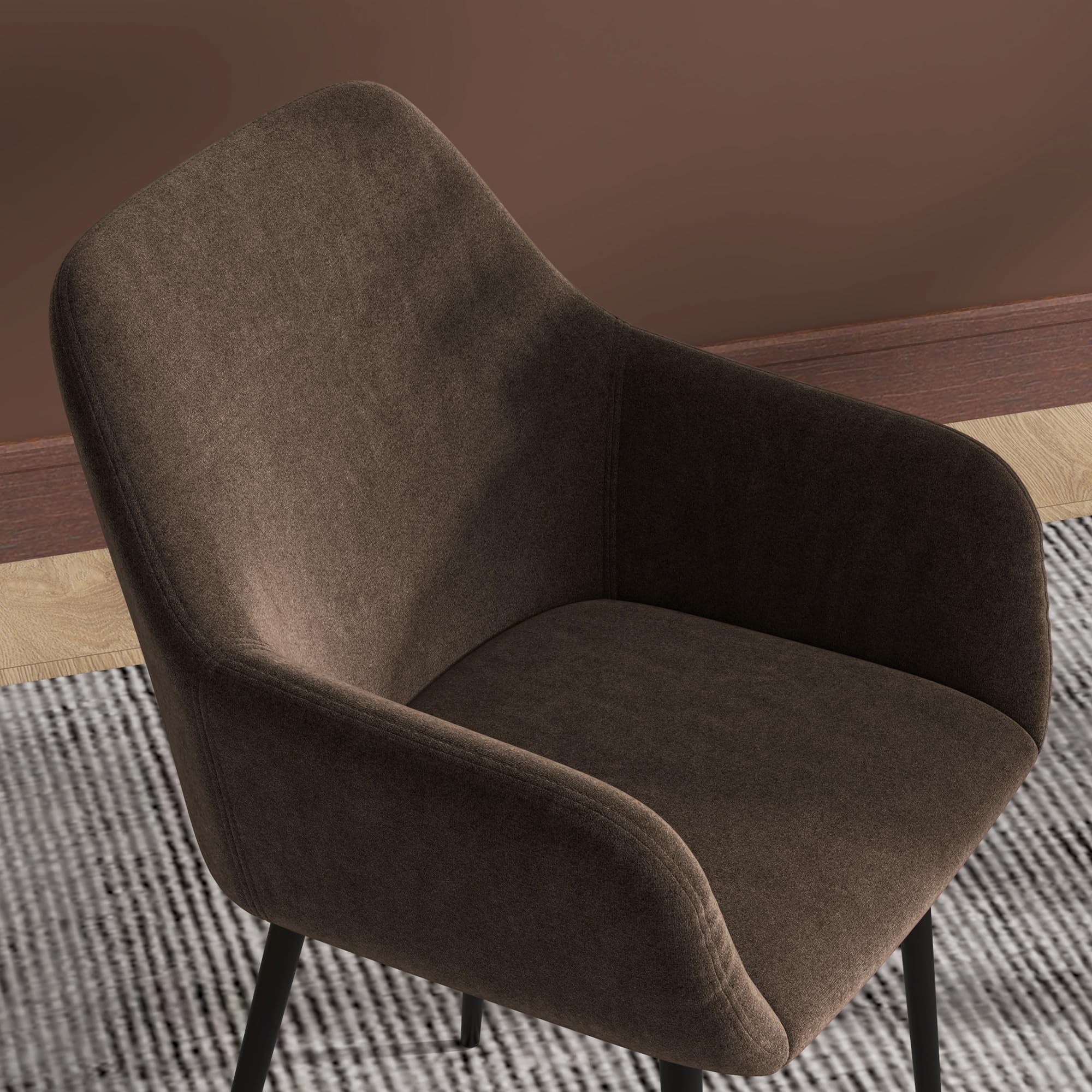 HOMCOM Set 2 Sedie Sala da Pranzo Imbottite in Stile Nordico, Sedie Cucina in Tessuto, Poltrona Imbottita con Braccioli e Gambe in Acciaio per Soggiorno, 54x57x80 cm, Marrone