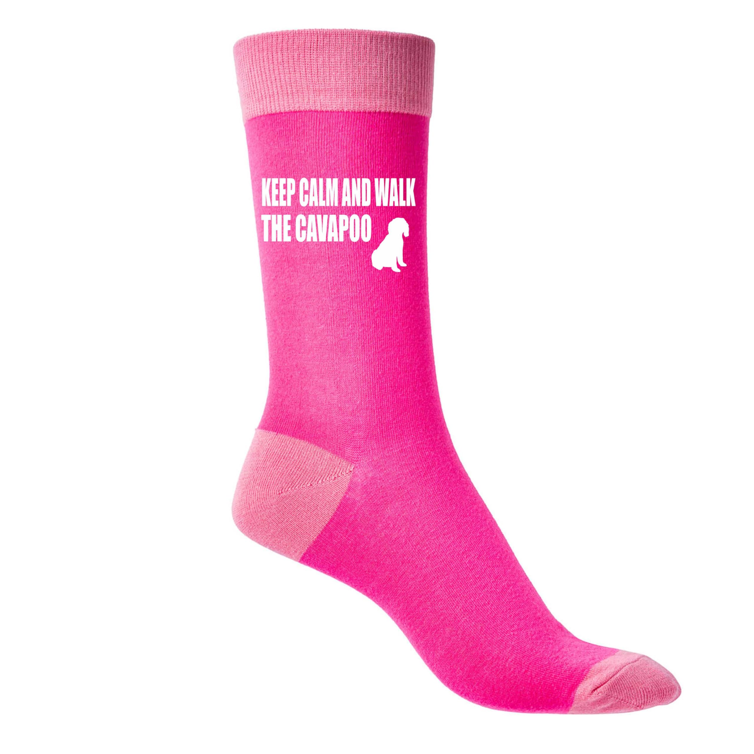Print4U Keep Calm & Walk The Cavapoo Ladies Pink Novelty Socks Dog Lover Gift