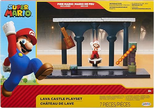 Miniatura 9 de Nintendo Super Mario Lava Castle Deluxe Play Set, incluye: Figura de Fire Mario de 2.5 pulgadas y características mecánicas, torre de bolas de fuego