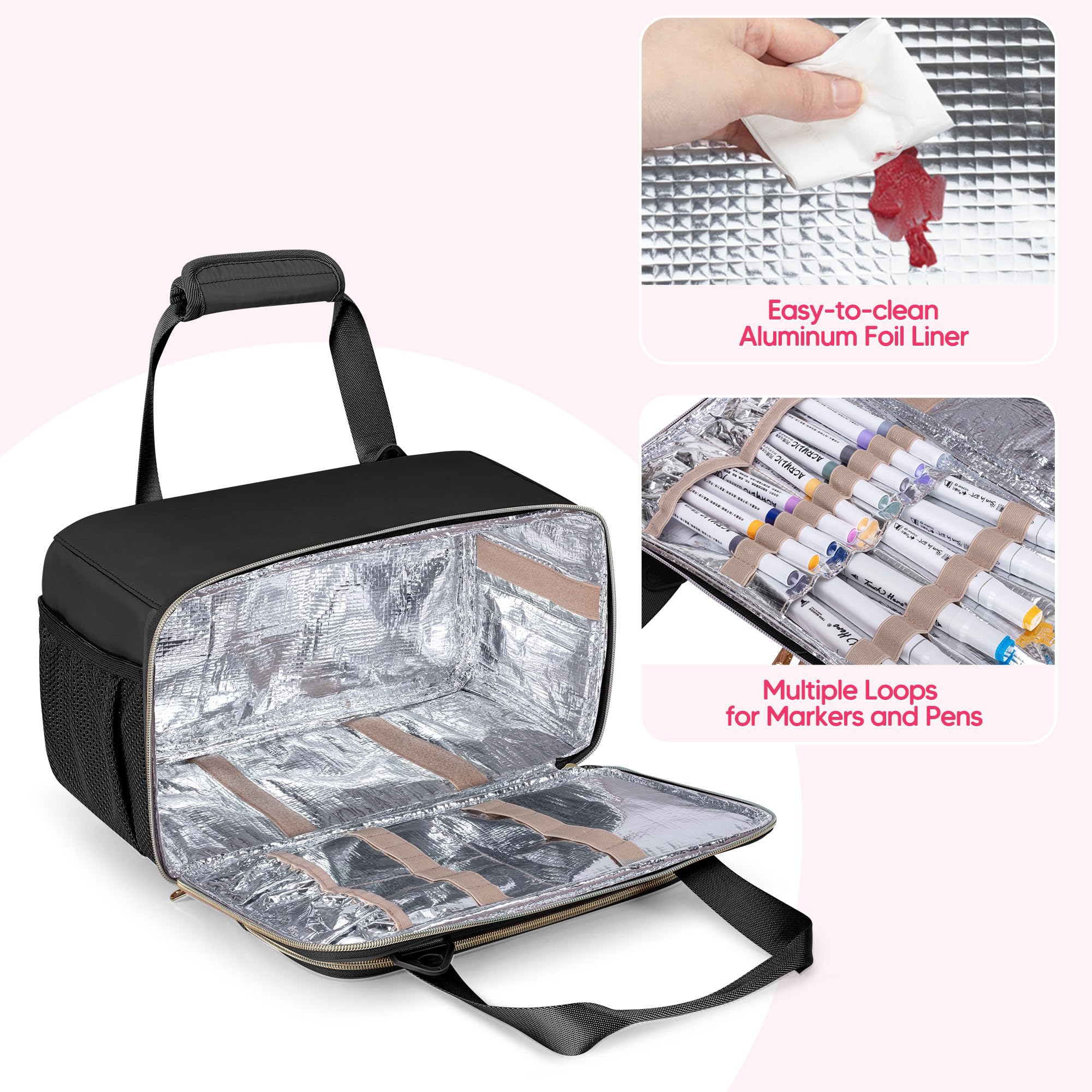 Étui de Rangement pour Marqueurs Pouvant Contenir Jusqu'à 216 Marqueurs, Sac de Rangement pour Marqueurs de Voyage, Sac de Rangement Portable avec Bandoulière, Noir