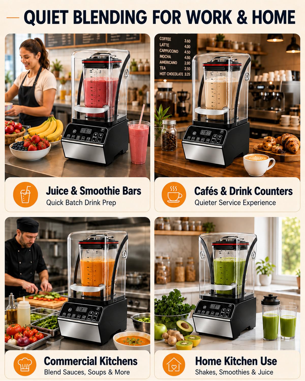 Cichy Blender Blatowy 46000 RPM, 6 Programów, do Smoothie i Shake | Silnik z Czystej Miedzi Wspiera Codzienną Pracę, a Duży Pojemnik i Szybkie Płukanie Pomagają Szybko Serwować Napoje i Potrawy