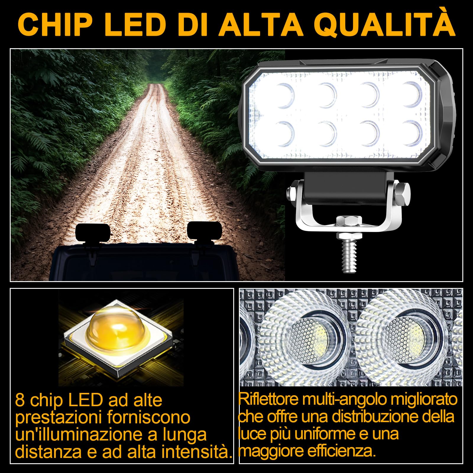 antom 2 pezzi Faro LED 168W 9-60V 18000 lumen IP68 impermeabile Ideale per escavatori, trattori, camion, SUV, motociclette, illuminazione di cantiere e avventure notturne