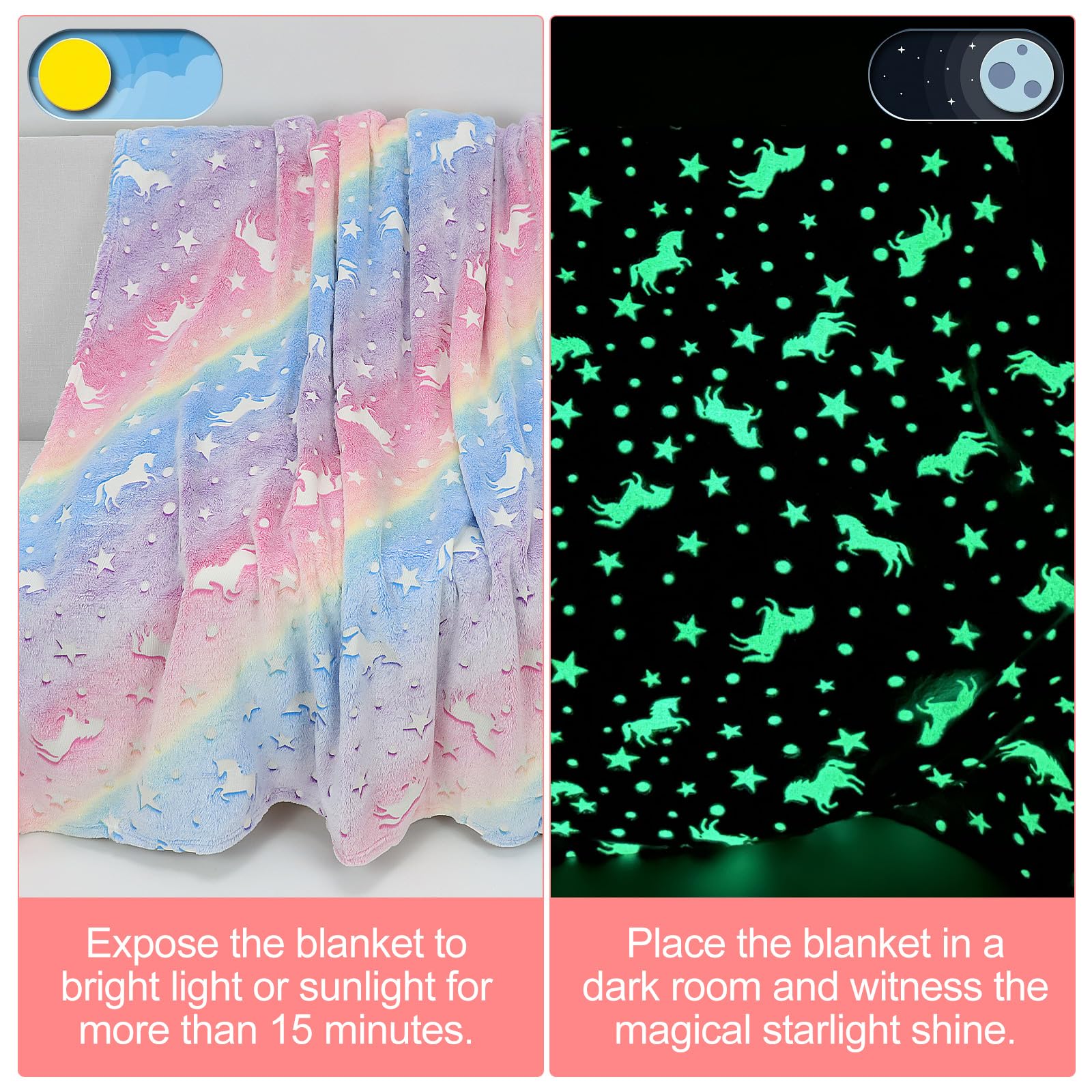 LXTOPN Coperta Luminosa al buio, coperta con unicorno per bambini e adulti, 150 x 200 cm morbida coperta in flanella per per ragazzi e ragazze, divano (gradiente, 150 x 200 cm)