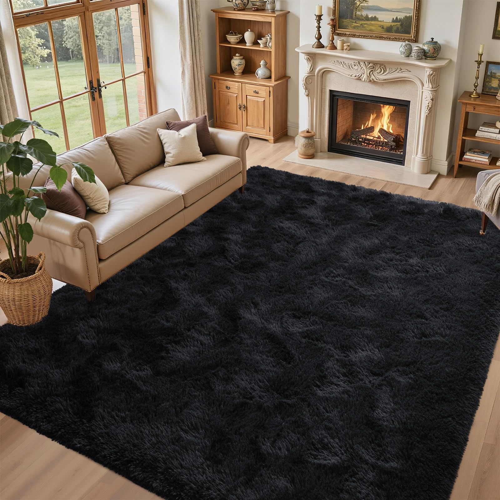 Amazon.com: 5x7 Black Area Rugs for Living Room, Large Fluffy Shag