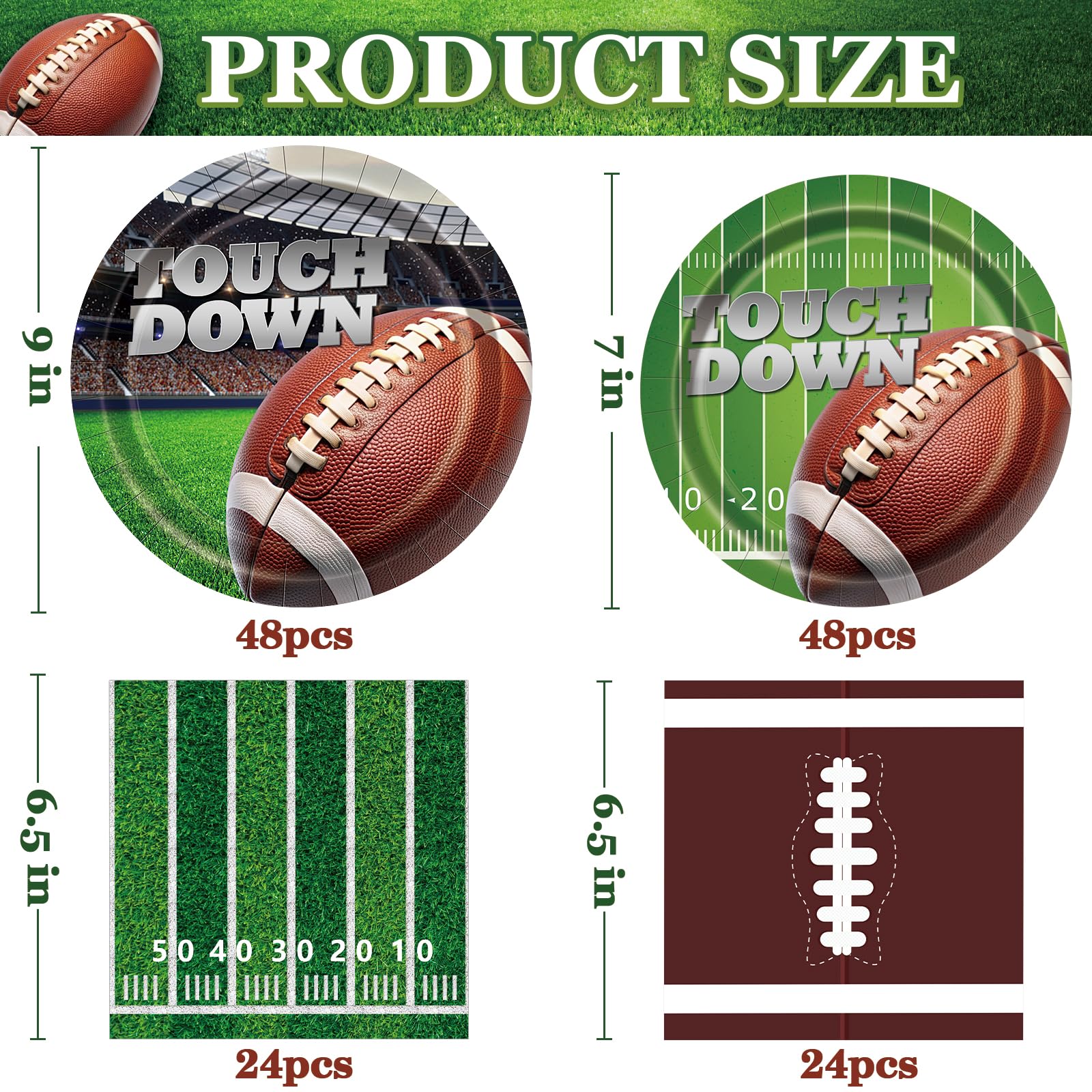 144 Pcs Football Party Supplies Kit Serve 48, Football Party Decorations 2025, Super Bowl Party Tableware Includes Dinner Plates, Dessert Plates, Napkins, Perfect Touchdown Birthday Party Decor