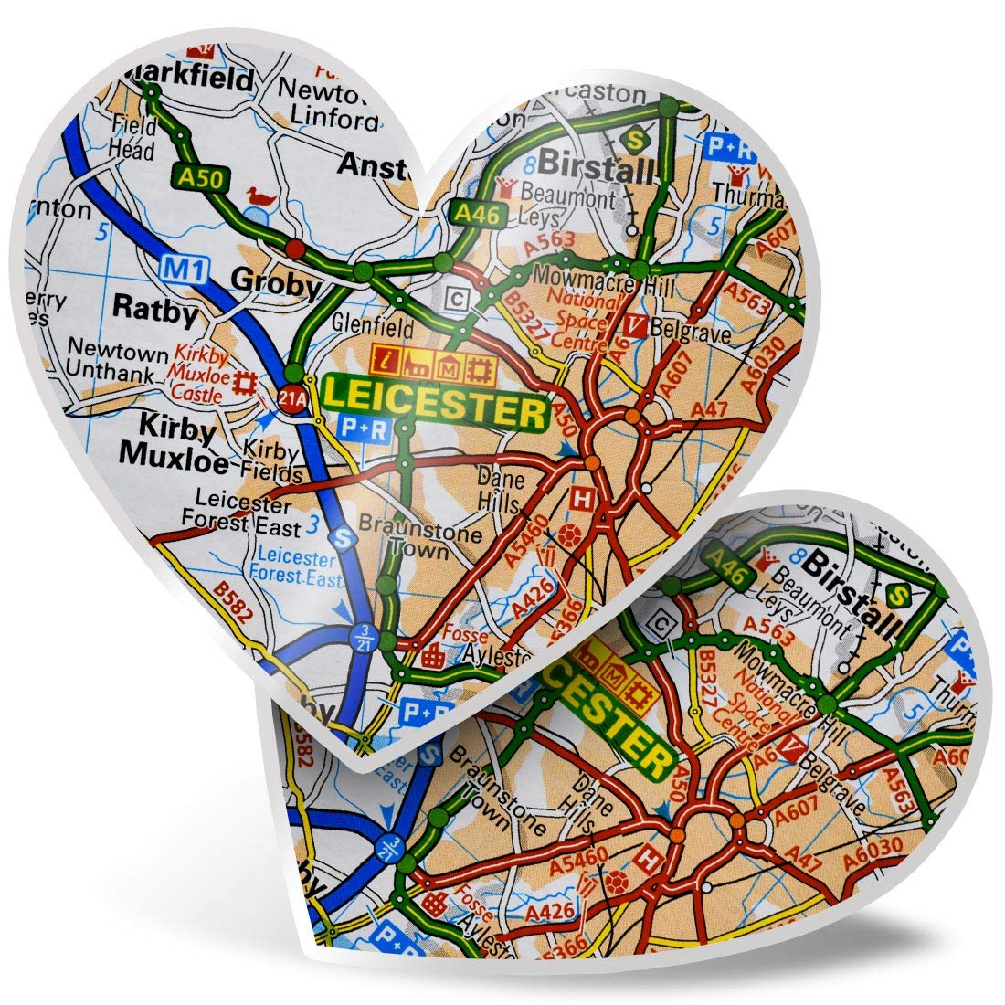 Destination Vinyl Ltd Multi 2 X Heart Stickers 7.5 Cm - Leicester City England Travel Uk Gb Fun Decals For Laptops,Tablets,Luggage,Scrap Booking,Fridges, #45535